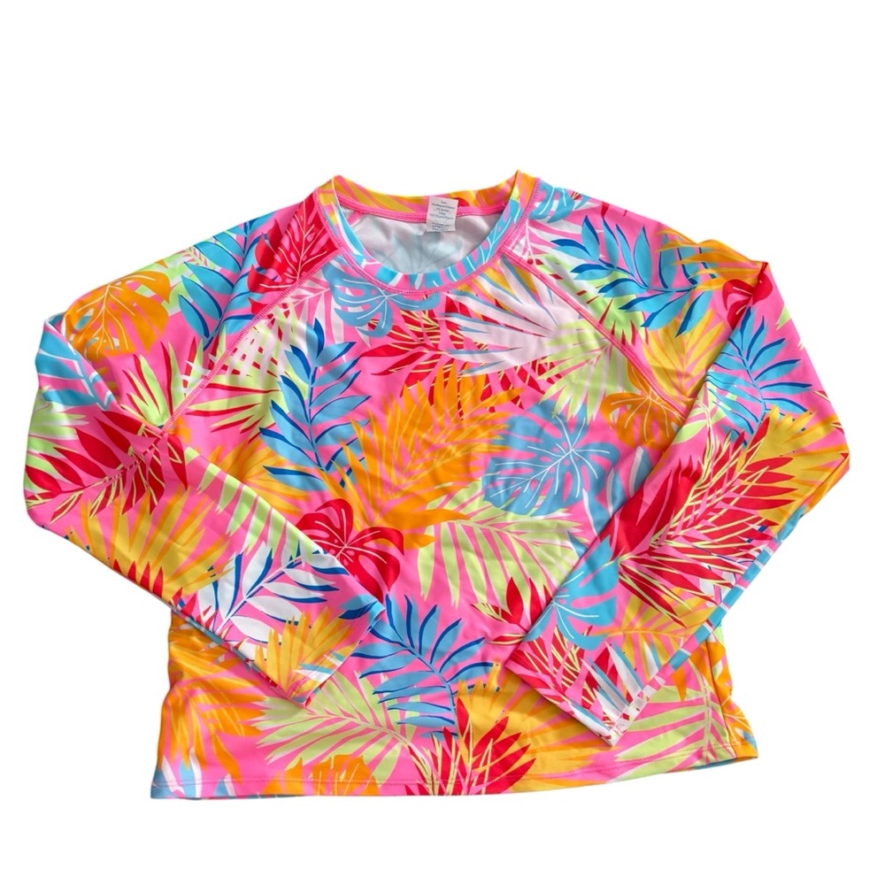 NWT Girls Rash Guard Swim Top XXLG 20.5 Plus Long Sleeve UPF 50